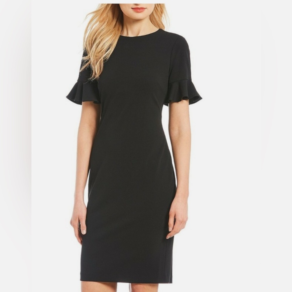 NWT Calvin Klein Petal Stretch Crepe Ruffle Sleeve Sheath Dress
Size 20